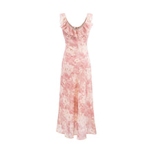 Load image into Gallery viewer, Vintage Ruffled Drawstring Patchwork Slip Dress Pink Rose Sheath Fishtail Midi Dress