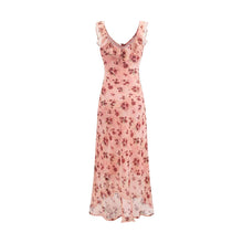 Load image into Gallery viewer, Vintage Ruffled Drawstring Patchwork Slip Dress Pink Rose Sheath Fishtail Midi Dress