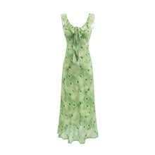 Load image into Gallery viewer, Vintage Ruffled Drawstring Patchwork Slip Dress Pink Rose Sheath Fishtail Midi Dress