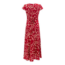 Load image into Gallery viewer, Vacation V neck Short Sleeved Red Dress Summer Waist Controlled Lace up Slim Elegant Floral Dress