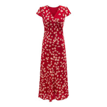Load image into Gallery viewer, Vacation V neck Short Sleeved Red Dress Summer Waist Controlled Lace up Slim Elegant Floral Dress