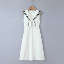 Load image into Gallery viewer, Elegant Sailor Collar Sailor Collar Single Breasted White Long Dress