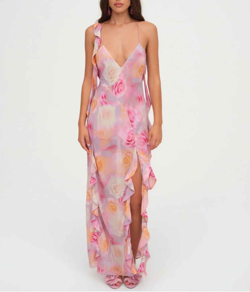 Women Clothing Spring Vacation Romantic Ruffled Irregular Asymmetric Backless Mop Dress