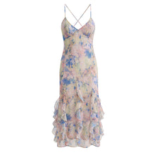 Load image into Gallery viewer, Summer Beautiful Dress Seaside Photograph Atmosphere Vacation Sweet Printed Ruffled Backless Cami Dress