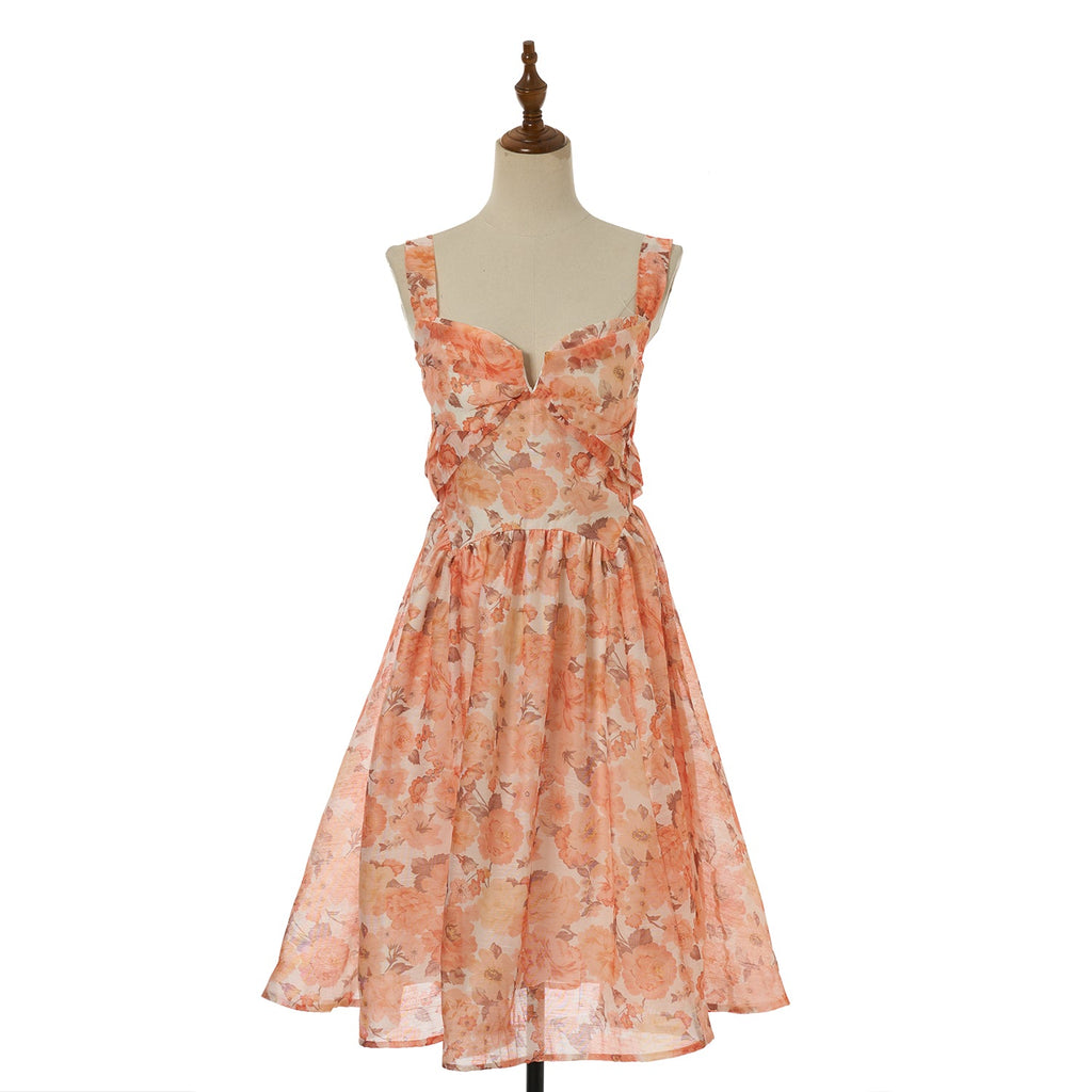 Women Elegant Silk And Linen Pleated Short Dress With Vacation Style
