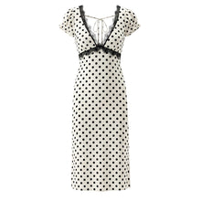 Load image into Gallery viewer, Sexy Lace Deep V Plunge neck Puff Sleeve Polka Dot Dress Tight Waist Slim Fit Sexy Midi Dress for Women