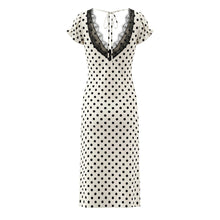 Load image into Gallery viewer, Sexy Lace Deep V Plunge neck Puff Sleeve Polka Dot Dress Tight Waist Slim Fit Sexy Midi Dress for Women