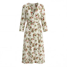 Load image into Gallery viewer, Women Clothing Idyllic Floral Tie Neck Waist Controlled Long Sleeves Stomach Blanket Dress