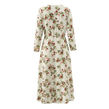 Load image into Gallery viewer, Women Clothing Idyllic Floral Tie Neck Waist Controlled Long Sleeves Stomach Blanket Dress