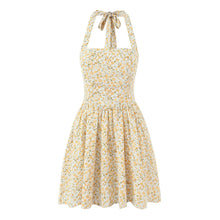 Load image into Gallery viewer, French Vintage Small Floral Printed Sexy Halter Dress Summer Waist Controlled Slim Fit Slimming Holiday Short Dress