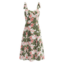 Load image into Gallery viewer, French Floral Printed Sexy Slim Fit Slimming Lace up Bow Suspenders Mid Length Dress