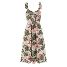 Load image into Gallery viewer, French Floral Printed Sexy Slim Fit Slimming Lace up Bow Suspenders Mid Length Dress
