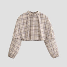 Load image into Gallery viewer, Women Clothing Spring Personalized Plaid Laminated Decoration Stand Collar Short Top