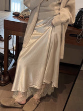 Load image into Gallery viewer, Satin Acetate Lace Patchwork Slit Skirt Long Skirt