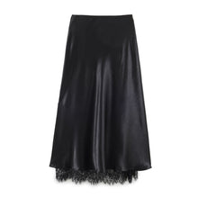 Load image into Gallery viewer, Satin Acetate Lace Patchwork Slit Skirt Long Skirt