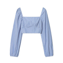 Load image into Gallery viewer, Women Clothing Spring Sexy Design Striped Backless Square Collar Short Shirt Top