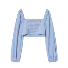 Load image into Gallery viewer, Women Clothing Spring Sexy Design Striped Backless Square Collar Short Shirt Top