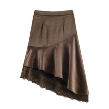 Load image into Gallery viewer, Fashionable Satin Lace Irregular Asymmetric Elegant Stitching Hem Skirt
