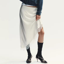 Load image into Gallery viewer, Women Clothing Spring Sexy Satin Acetate Lace Stitching Irregular Asymmetric Skirt