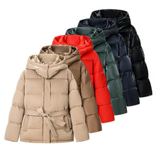 Load image into Gallery viewer, Spring Bright Surface Belt Cotton Padded Jacket All Matching Hooded Zipper Long Sleeve Coat