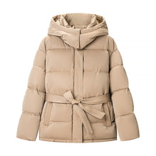 Load image into Gallery viewer, Spring Bright Surface Belt Cotton Padded Jacket All Matching Hooded Zipper Long Sleeve Coat
