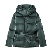 Load image into Gallery viewer, Spring Bright Surface Belt Cotton Padded Jacket All Matching Hooded Zipper Long Sleeve Coat