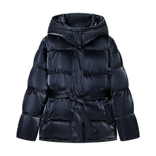 Load image into Gallery viewer, Spring Bright Surface Belt Cotton Padded Jacket All Matching Hooded Zipper Long Sleeve Coat