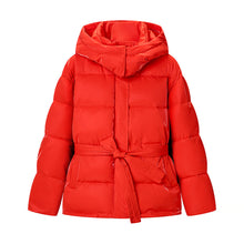 Load image into Gallery viewer, Spring Bright Surface Belt Cotton Padded Jacket All Matching Hooded Zipper Long Sleeve Coat