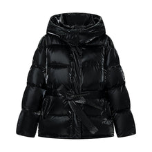 Load image into Gallery viewer, Spring Bright Surface Belt Cotton Padded Jacket All Matching Hooded Zipper Long Sleeve Coat