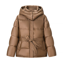 Load image into Gallery viewer, Spring Bright Surface Belt Cotton Padded Jacket All Matching Hooded Zipper Long Sleeve Coat