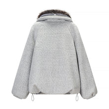Load image into Gallery viewer, Women Clothing Spring Street Big Fur Collar Woolen Puffer Jacket