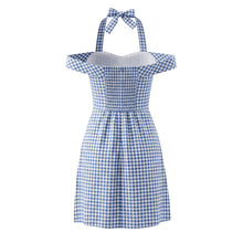 Load image into Gallery viewer, Women French Plaid Sweet Cute Bow Bandage Halterneck off Shoulder Tight Waist Slim Short Dress