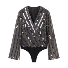 Load image into Gallery viewer, Women Clothing Spring Women Long Sleeve V neck Beads Decoration Jumpsuit