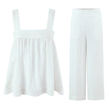 Load image into Gallery viewer, White Lace Sleeveless Shirt Trousers Women Summer Design French Shirt Wide Leg Pants Sets