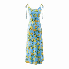 Load image into Gallery viewer, Spring Big U Neck Sweet Lemon Printing Chic Sleeveless Mid-Length Lace up Dress