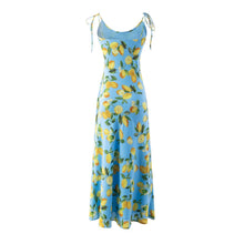 Load image into Gallery viewer, Spring Big U Neck Sweet Lemon Printing Chic Sleeveless Mid-Length Lace up Dress