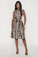 Load image into Gallery viewer, Pile Collar Striped Printed Sleeveless Elegant Waist Tea Break Daily Women Dress Midi Dress