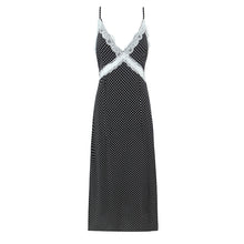 Load image into Gallery viewer, French Polka Dot Brace Maxi Dress Retro Sexy Slim V neck Lace Stitching Dress for Women Early Spring