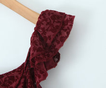 Load image into Gallery viewer, Sexy Cute Deep V Plunge neck Bow Flocked Printed Tight Waist A line Dress Ruffled Sexy Dress