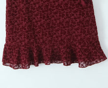 Load image into Gallery viewer, Sexy Cute Deep V Plunge neck Bow Flocked Printed Tight Waist A line Dress Ruffled Sexy Dress