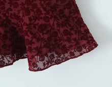 Load image into Gallery viewer, Sexy Cute Deep V Plunge neck Bow Flocked Printed Tight Waist A line Dress Ruffled Sexy Dress