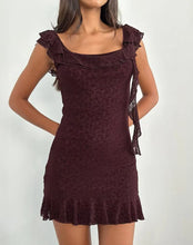 Load image into Gallery viewer, Sexy Cute Deep V Plunge neck Bow Flocked Printed Tight Waist A line Dress Ruffled Sexy Dress