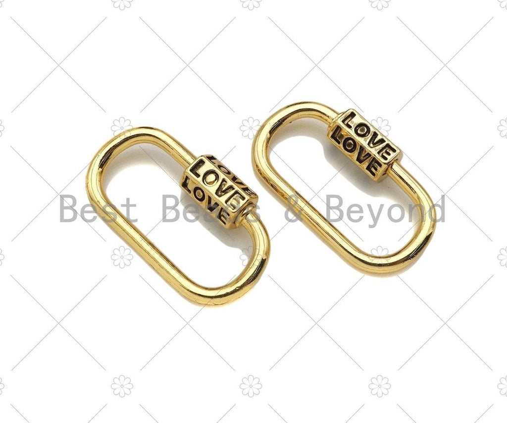 18K Gold Love Word On Oval Shape Screw Clasp, Oval Connector, Gold Carabiner Clasp, 17x29mm, Sku#K173