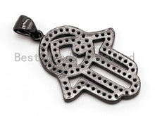 Load image into Gallery viewer, Black CZ Pave On Black Micro Pave Hamsa Hand Pendant/Charm,Cubic Zirconia Pendant,Fashion Jewelry Findings, 20x27mm, sku#F380