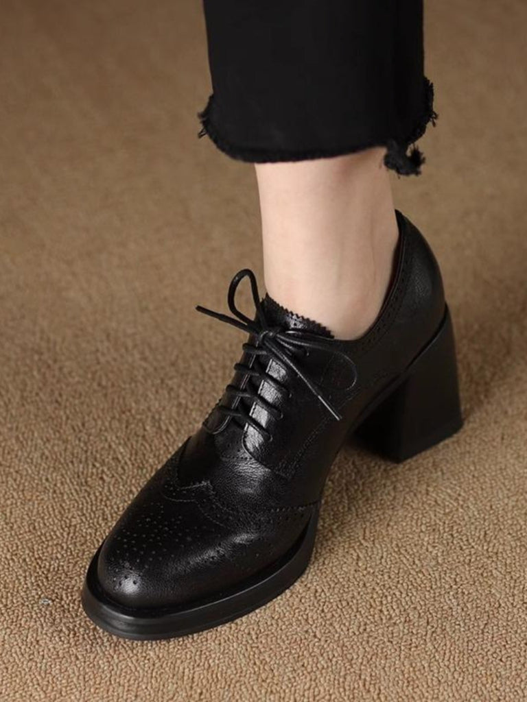 Women's British-Style Round-Toe Chunky Heel Pumps | Cross-Tie Strap Dress Shoes