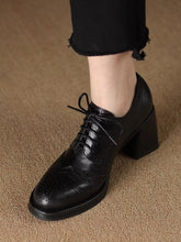 Load image into Gallery viewer, Women's British-Style Round-Toe Chunky Heel Pumps | Cross-Tie Strap Dress Shoes