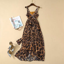 Load image into Gallery viewer, Summer Coffee Color Printed Bandeau Sling Belt Silk Scarf Slim Fit Large Swing Dress