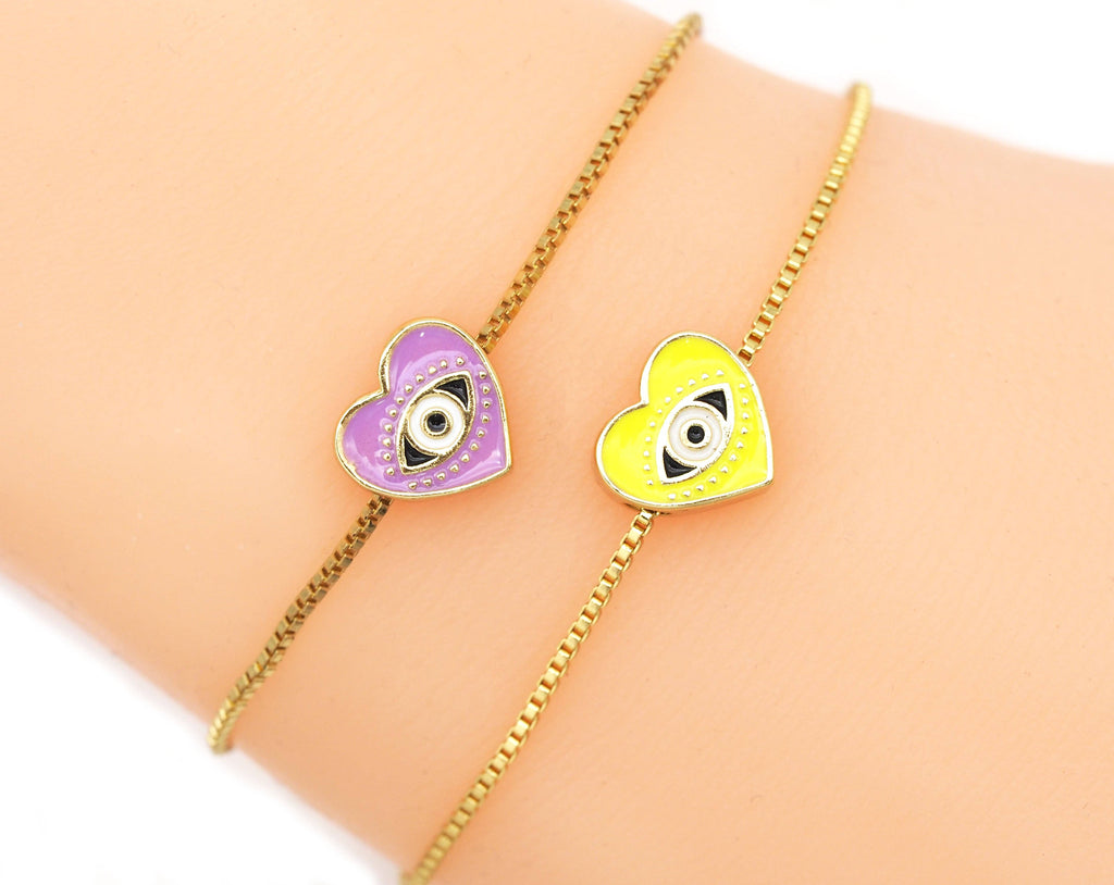 Enamel Heart with Evil Eye Spacer Beads, Two Sided Beads, Sku#G430