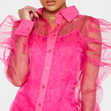 Load image into Gallery viewer, Spring Summer Women Clothing Puff Sleeve Top Long Sleeve Organza Cardigan Dress plus Size Suit for Women