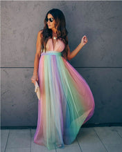 Load image into Gallery viewer, Spring Summer Women Sexy Suspenders Deep V Plunge Rainbow Mesh Camisole Dress